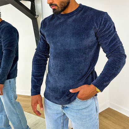Herren Rippstrickshirt Lässig Rundhals Casual