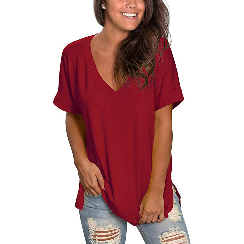 Damen T-Shirt V-Ausschnitt Modern Trendy