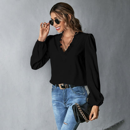 Elegante Damenbluse Rüschendekoration Voluminöse Ärmel