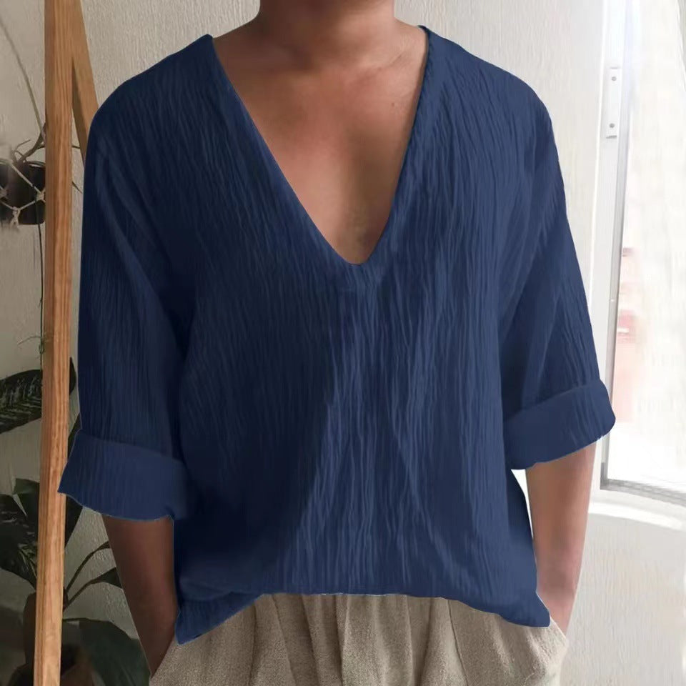 Herren Bluse V-Ausschnitt Lässig Casual Berlin Style