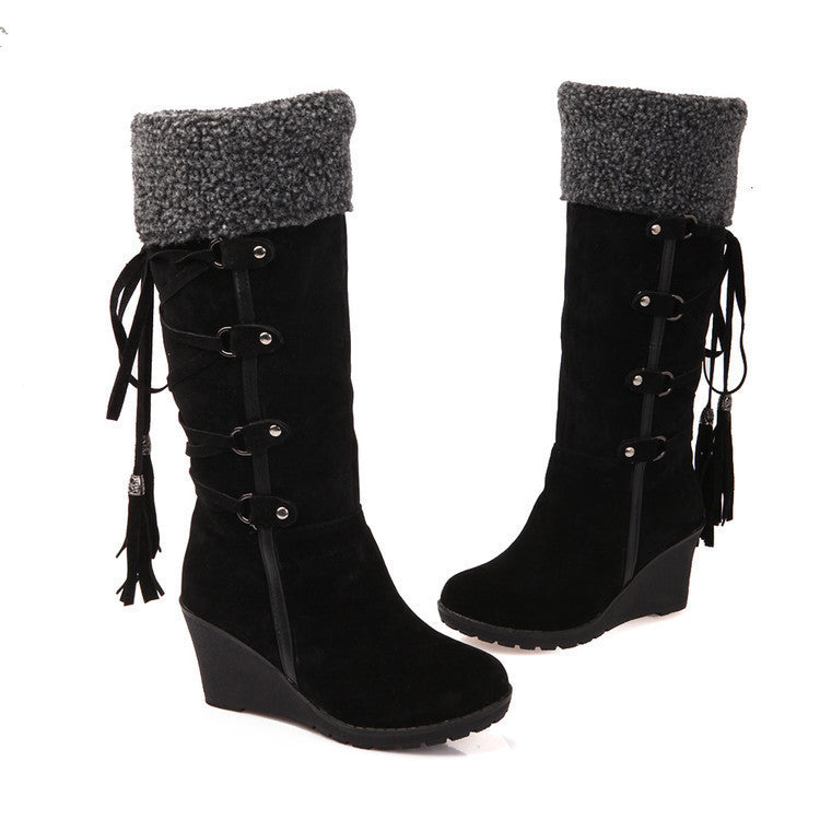 Damen Wedge Stiefel Gefüttert Schnürung Modisch