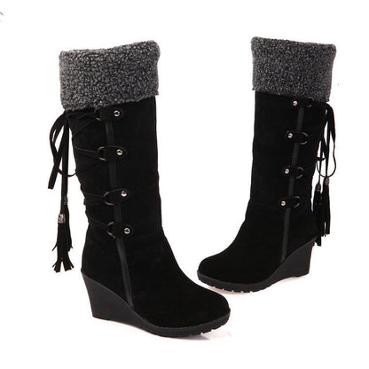 Damen Wedge Stiefel Gefüttert Schnürung Modisch
