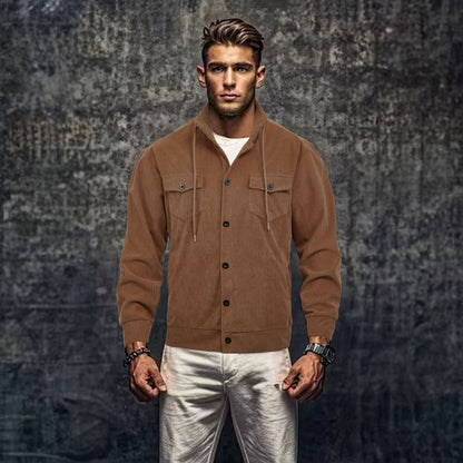 Herren Cordjacke Lässig mit Kapuze und Brusttaschen