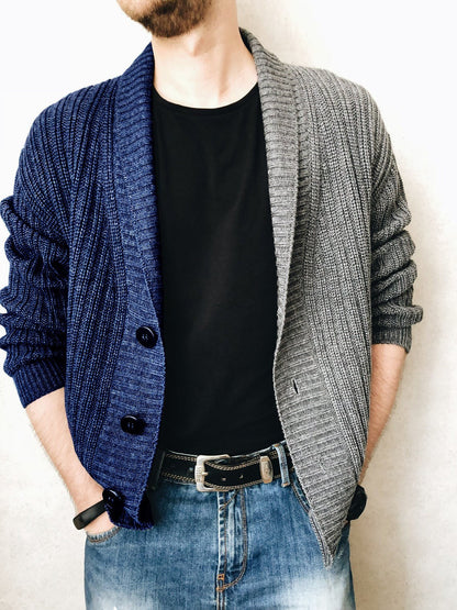 Herren Strickjacke Modern Knopfdesign Kontrast