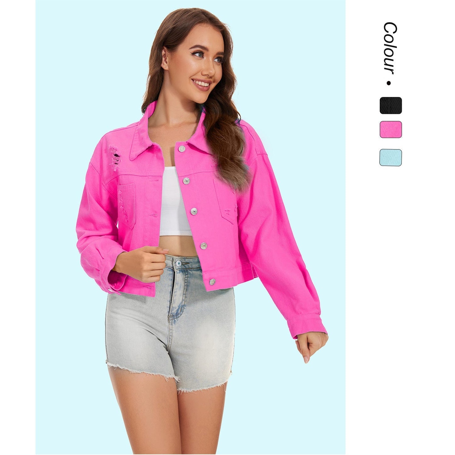 Damen Jeansjacke Crop Style Lässig Mit Fransen - BerlinGlamour