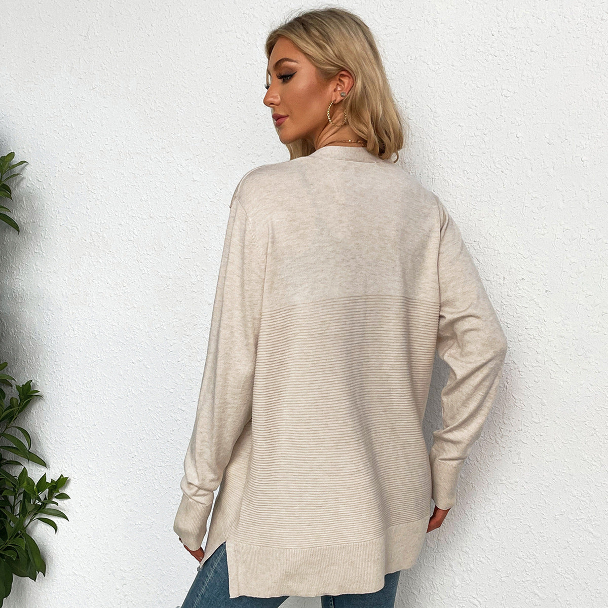 Damen Strickcardigan Lässig Mit V-Ausschnitt und Taschen