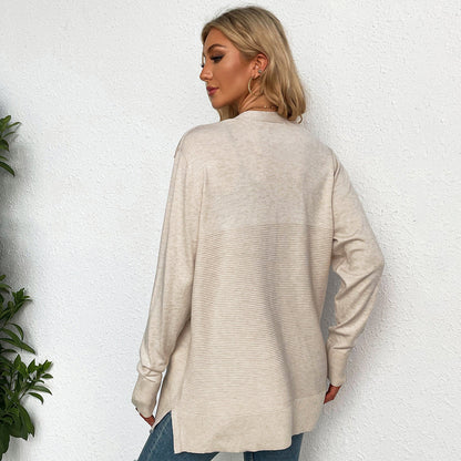 Damen Strickcardigan Lässig Mit V-Ausschnitt und Taschen
