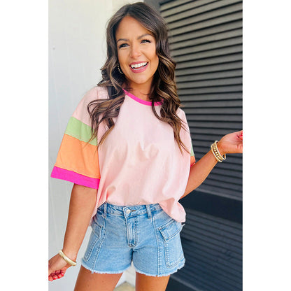 Damen T-Shirt Bunte Ärmel Lässig Modern