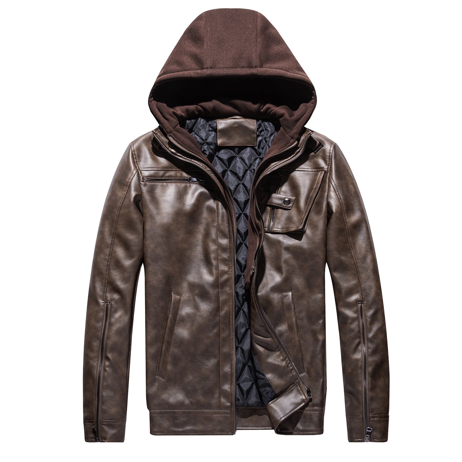 Lederjacke Herren mit Kapuze Schwarz Modern - BerlinGlamour