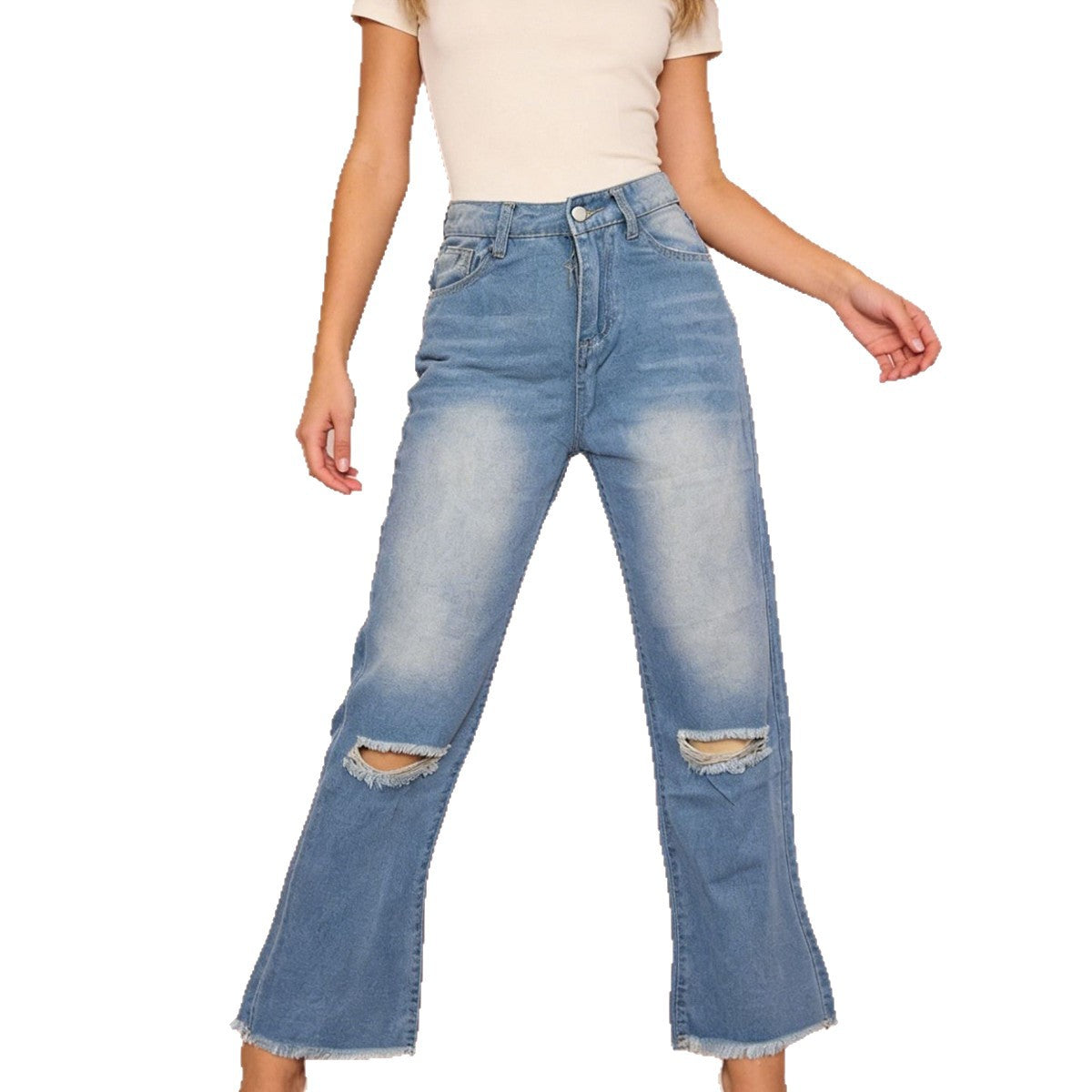 Damen High-Waist Jeans Ripped Distressed