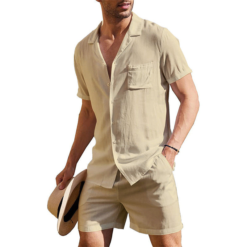 Herren Sommer Set Kurzarm Hemd Shorts Leicht