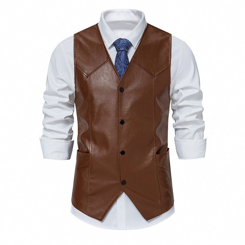 Herren Lederweste Elegant mit Taschen Schwarz Ledermantel