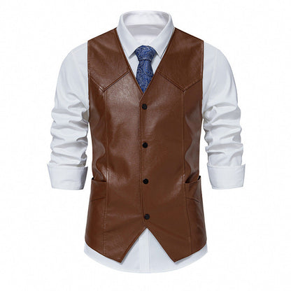 Herren Lederweste Elegant mit Taschen Schwarz Ledermantel
