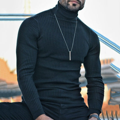 Herren Rollkragenpullover Strukturiert Rippoptik Modern - BerlinGlamour