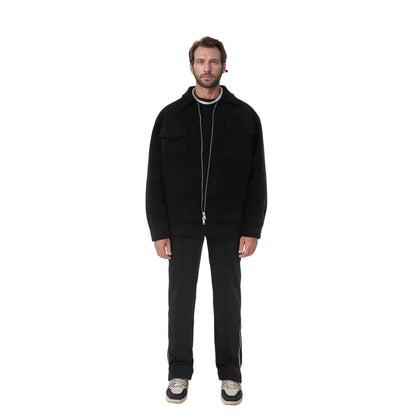 Herren Lederjacke Suede Stil mit Aufschlägen und Taschen