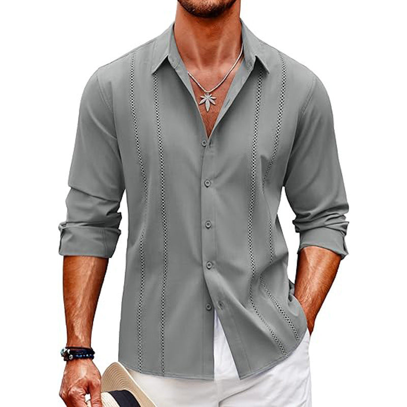 Herren Langarmbluse Elegant Streifenmuster Slim Fit