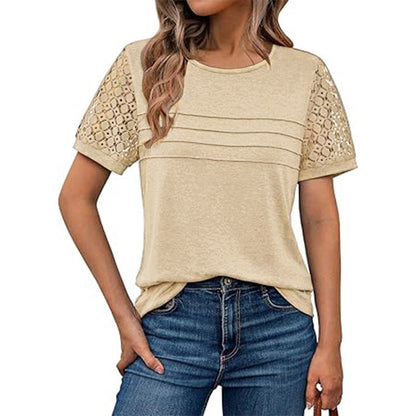 Damen T-Shirt Häkelärmel Luftig Sommer
