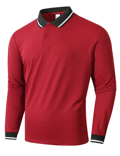 Herren Poloshirt Langarm Sportlich Rippstruktur Modisch