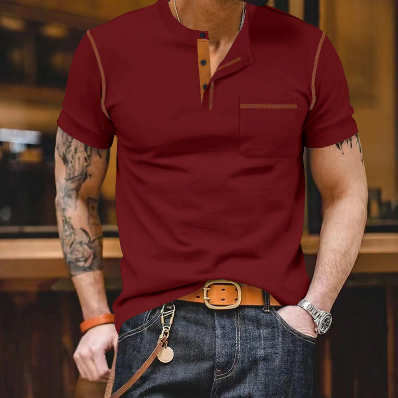 Herren Kurzarm-Shirt Modern mit Kontrast-Akzenten und Brusttasche