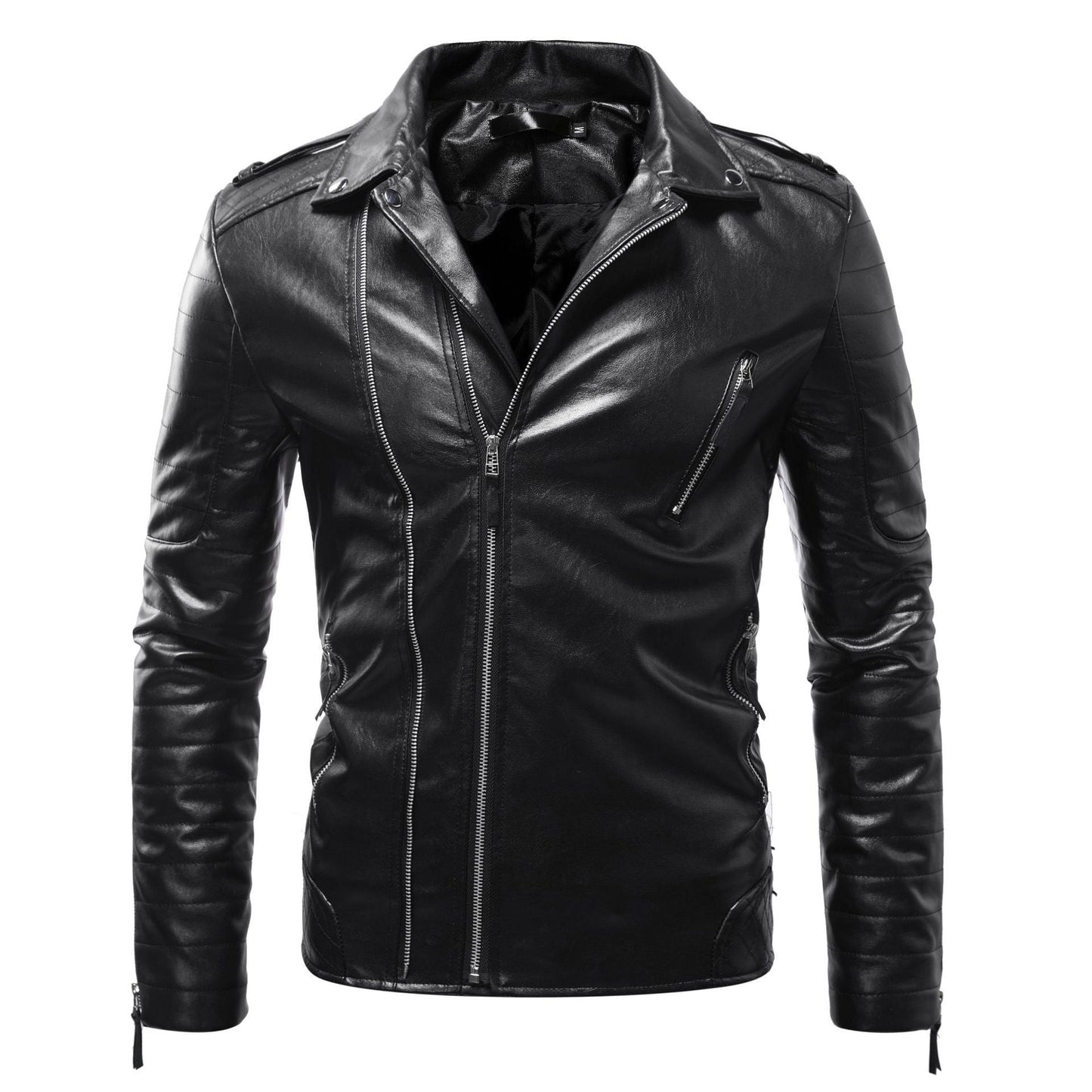 Leder Bikerjacke Herren mit Reißverschluss und Taschen