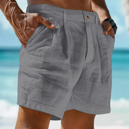 Herren Shorts atmungsaktiv Leinen Freizeit Shorts mit Taschen