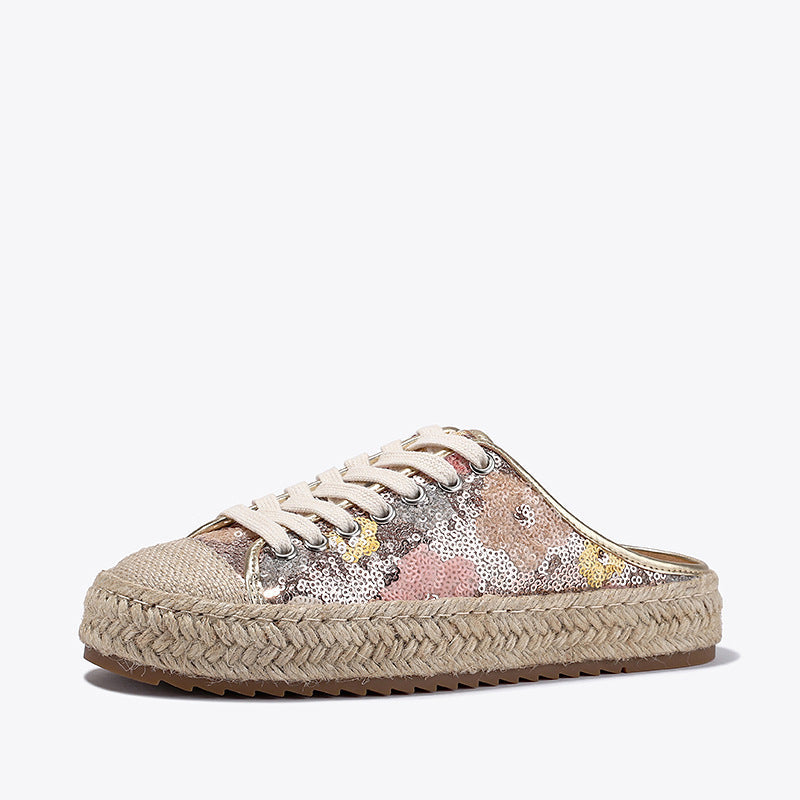 Damen Espadrilles Jute Sohle Glitzer Pailletten Sommer Mode