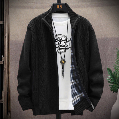 Herren Strickjacke Modern mit Kunstleder Effekt