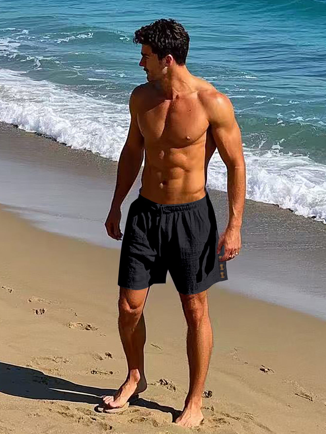Herren Strandshorts atmungsaktiv mit elastischem Bund und Knöpfen
