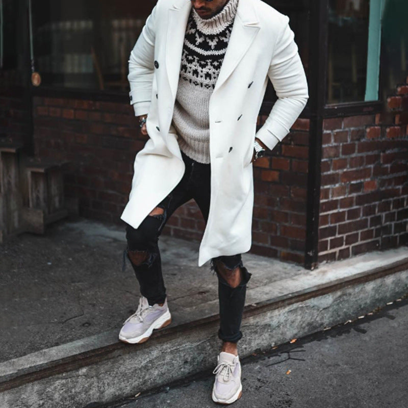 Herren Trenchcoat Lang Doppelt gefüttert Moderner Schichtlook