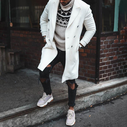 Herren Trenchcoat Lang Doppelt gefüttert Moderner Schichtlook