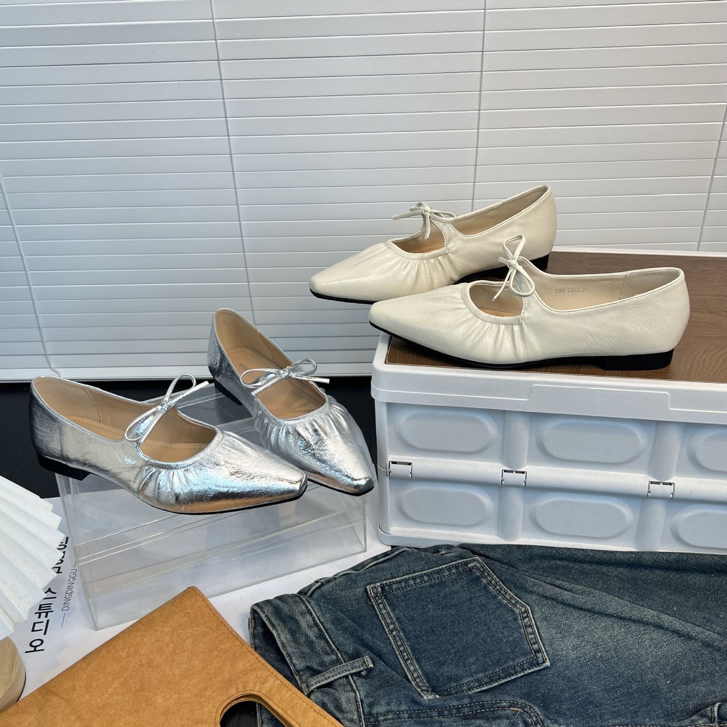 Damen Ballerinas Leder Gummizug Komfortschuhe
