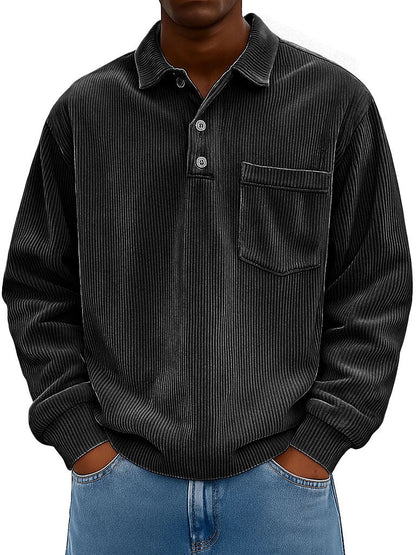 Herren Poloshirt Lässig Ripp Design Mit Brusttasche