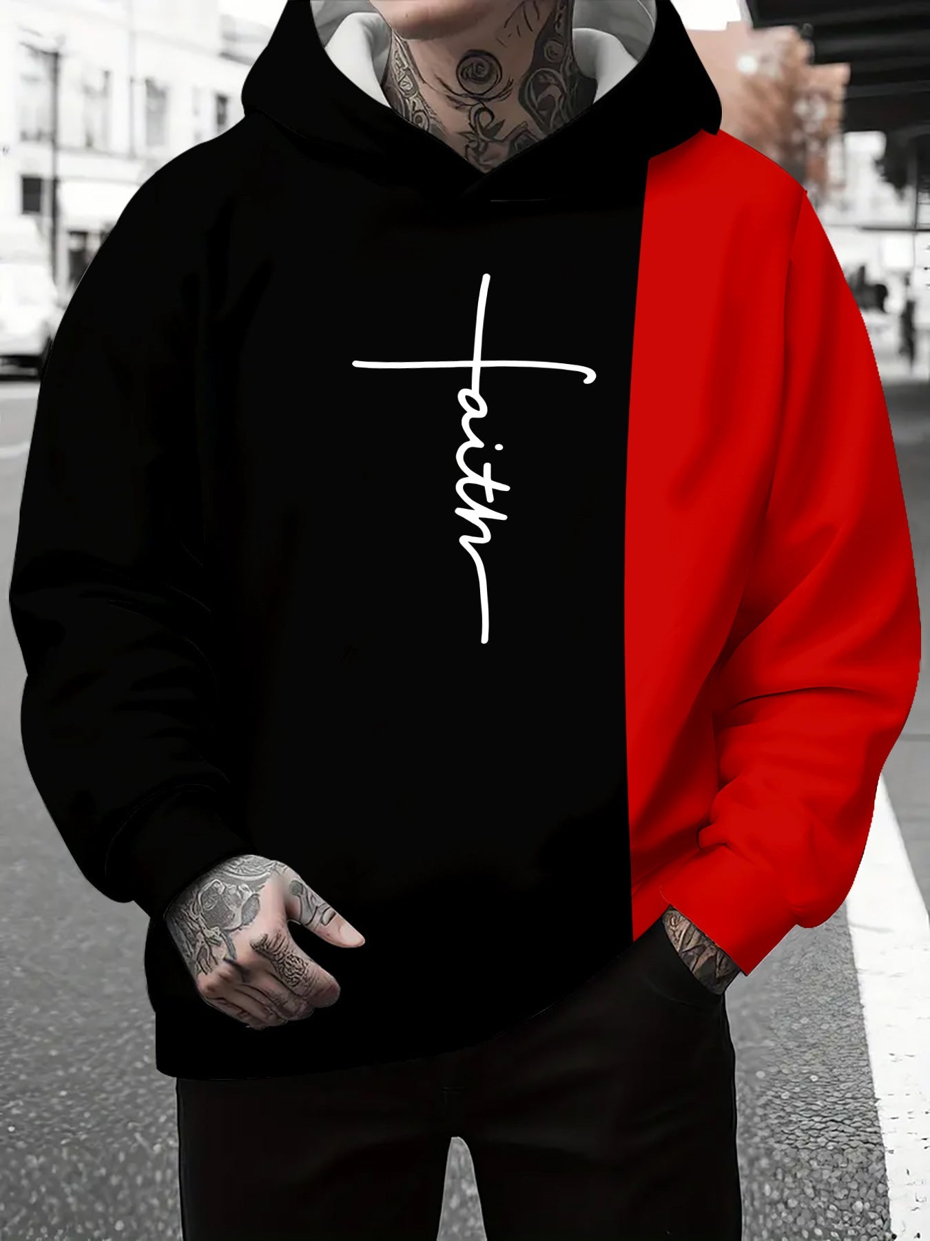 Herren Kapuzenpullover Grau Meliert mit Schriftzug