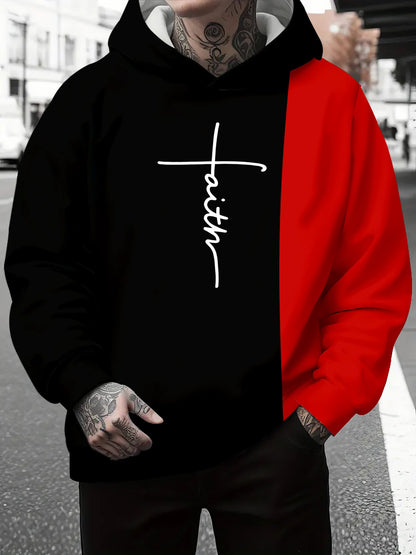 Herren Kapuzenpullover Grau Meliert mit Schriftzug