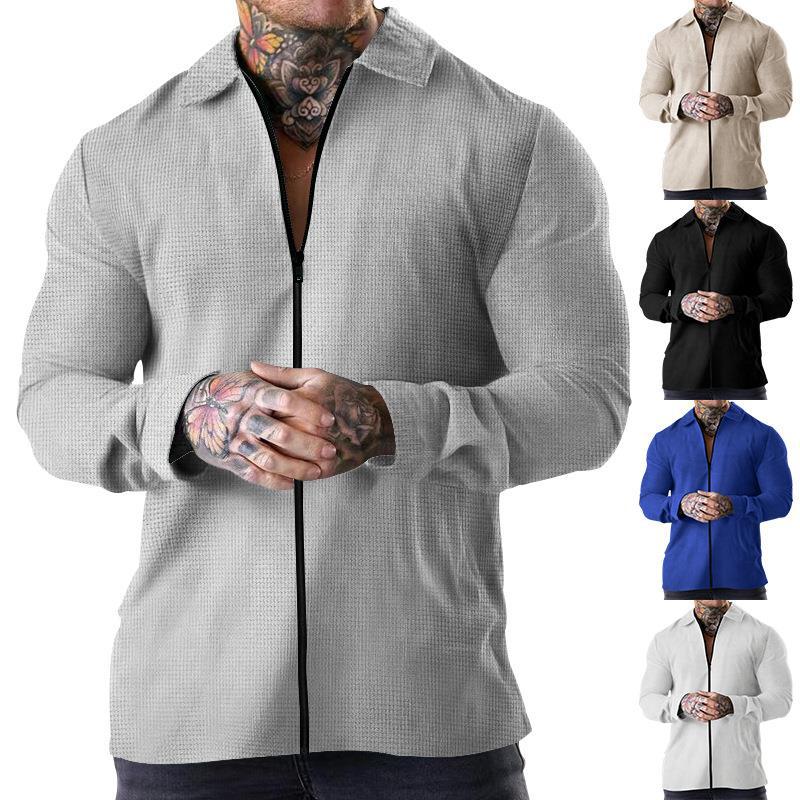 Herren Kurzarm Hemd Modern mit Reißverschluss und Struktur - BerlinGlamour