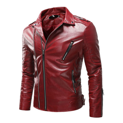 Leder Bikerjacke Herren mit Reißverschluss und Taschen