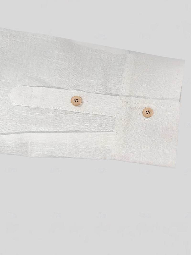 Herren Leinenhemd Lässig Mit Taschen Sommer
