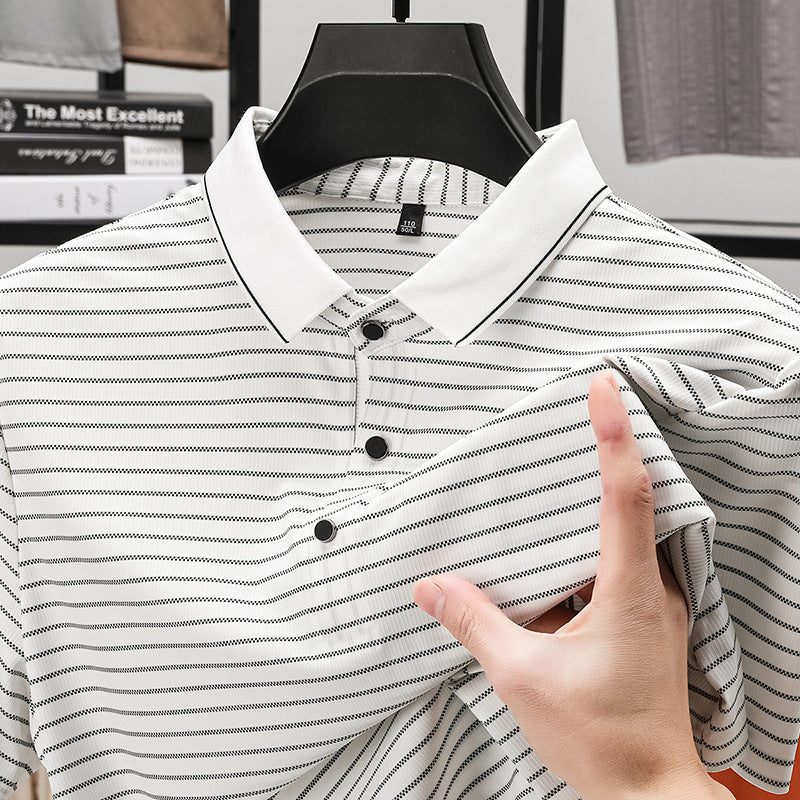 Herren Poloshirt Kurzarm Fein Streifenmuster Atmungsaktiv Modern