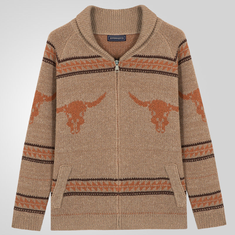 Herren Strickjacke Wildwest Muster Warm Futter - BerlinGlamour