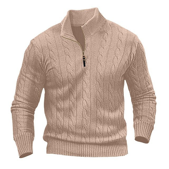Herren Pullover Strick Modern Zopfmuster Offener Kragen