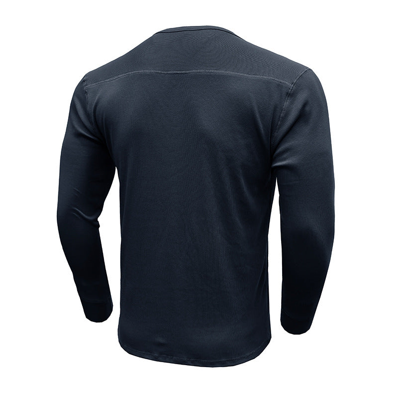 Herren Langarmshirt Knopfvorderteil Modern Strukturiert