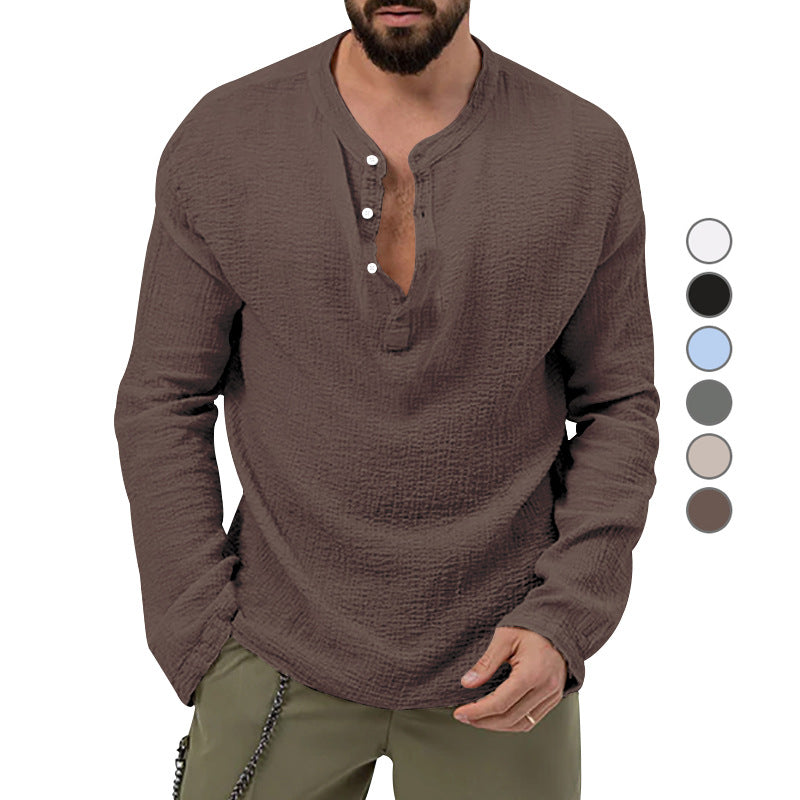 Herren Langarmhemd Casual Strukturiert Knöpfe Modern