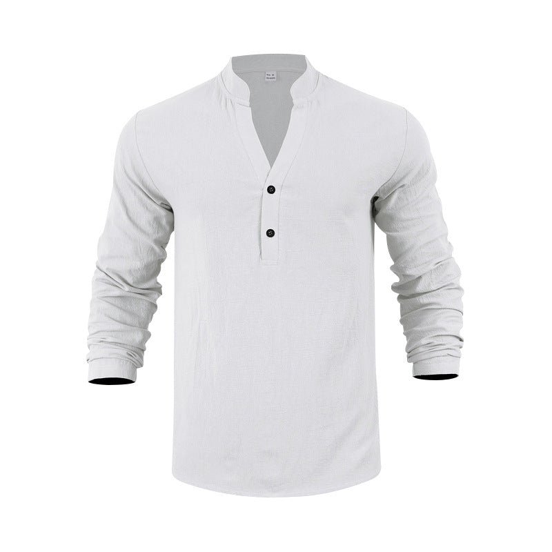 Herren Hemd Langarm Stehkragen Knopfleiste Modern