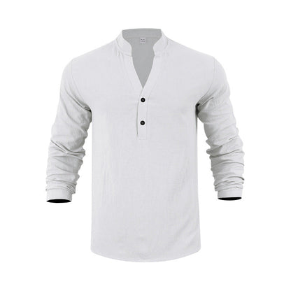 Herren Hemd Langarm Stehkragen Knopfleiste Modern