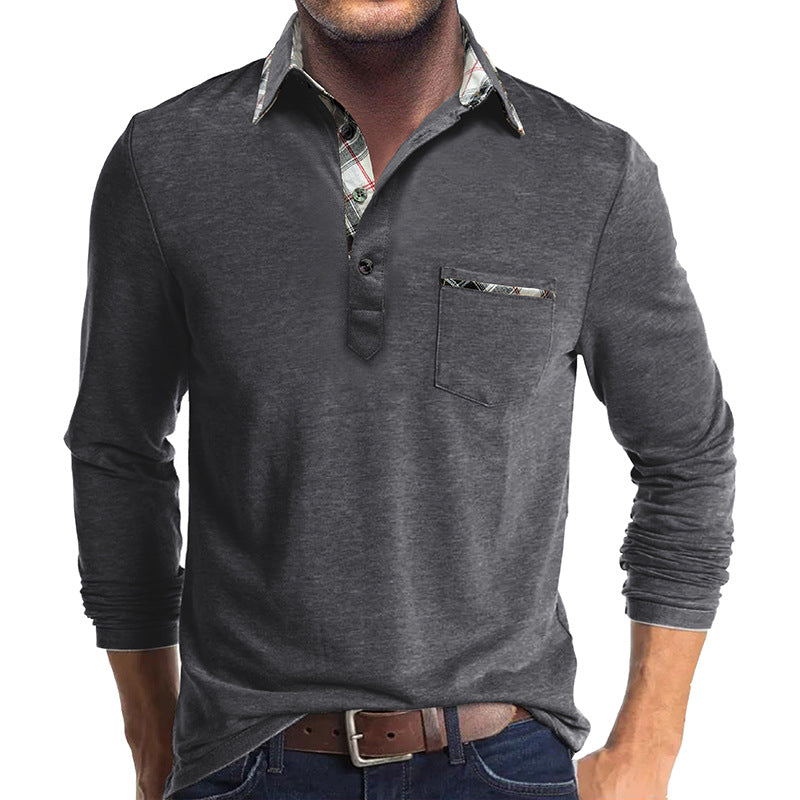 Herren Langarmshirt Mit Kontrastkragen Und Brusttasche Modern