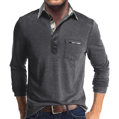 Herren Langarmshirt Mit Kontrastkragen Und Brusttasche Modern