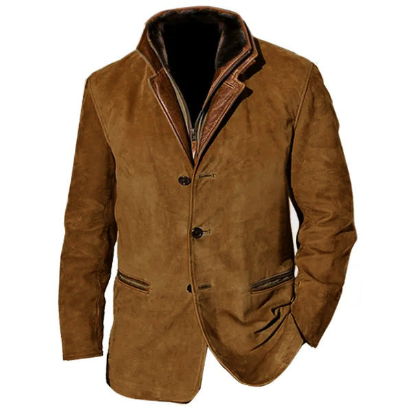 Herren Lederjacke Wildleder Stylish Kontrastkragen