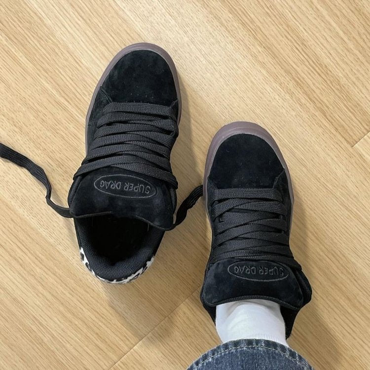 Damen Sneaker Sportlich Veloursleder Schwarz Modisch - BerlinGlamour