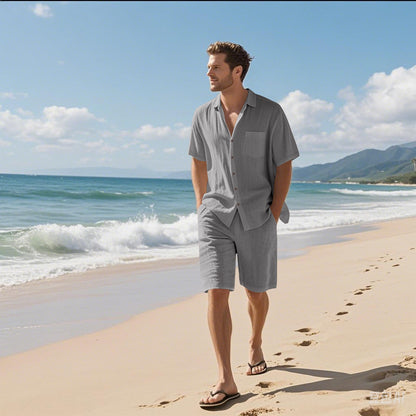 Herren Strandoutfit Leichtes Hemd Shorts Set Sommer