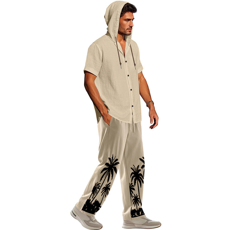 Herren Strandset Hoodie Shirt und Hose Casual Sommer